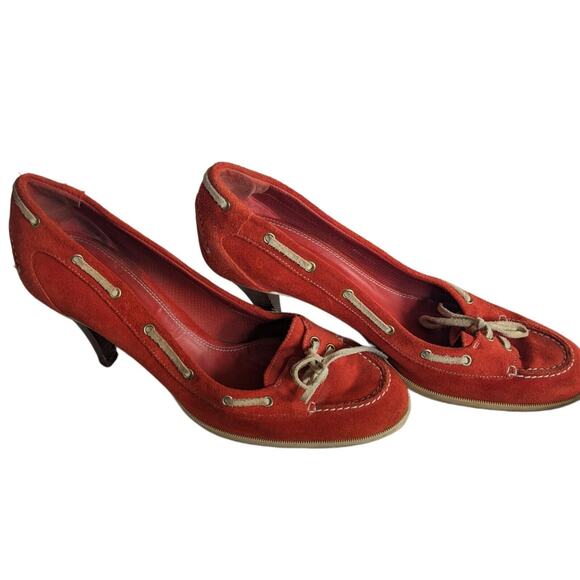 Bally High Heels Balmoral Red Suede with Rawhide Trim. Size 40/10 Made in Italy - Picture 10 of 12